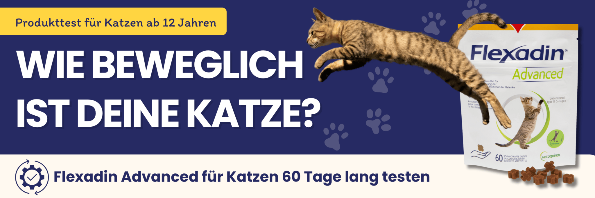 Produkttest: Wie beweglich ist deine Katze mit Abbild einer springenden Katze und Flexadin Advanced
